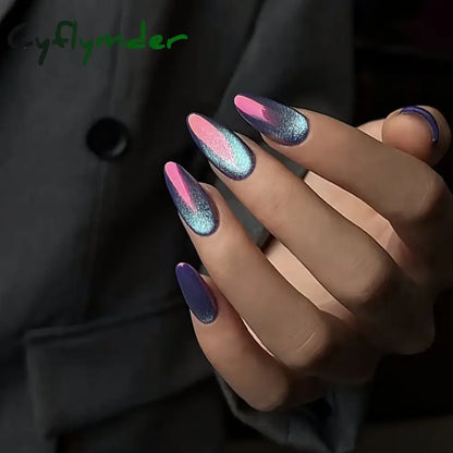 Cyflymder 24pcs/box Cat Eye Phototherapy Nail Patch Wearable Fake Nail Short False Nail Wedding For Winter Autumn wearable full cover