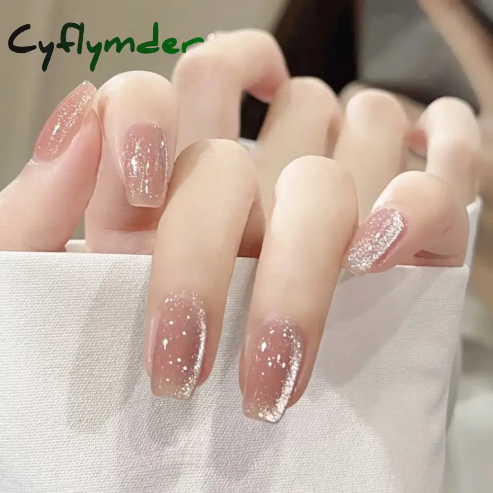 Cyflymder 24pcs/box Cat Eye Phototherapy Nail Patch Wearable Fake Nail Short False Nail Wedding For Winter Autumn wearable full cover