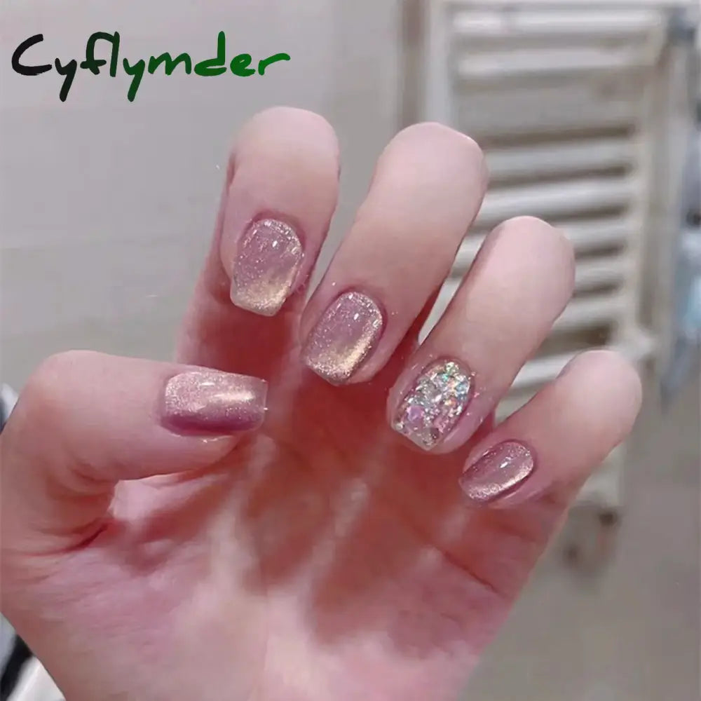 Cyflymder 24pcs/box Cat Eye Phototherapy Nail Patch Wearable Fake Nail Short False Nail Wedding For Winter Autumn wearable full cover