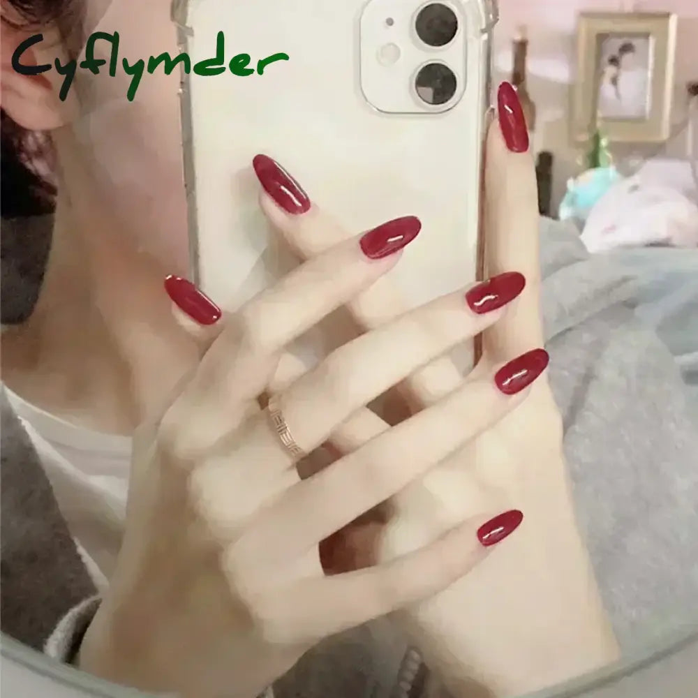 Cyflymder 24pcs/Box Long Coffin False Nails Art Rose with Glue Wearable Nude Pink White Color Jelly Nails Tips Full Cover Press On Nails