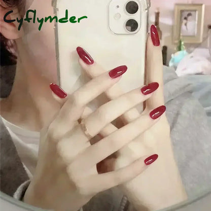 Cyflymder 24pcs/Box Long Coffin False Nails Art Rose with Glue Wearable Nude Pink White Color Jelly Nails Tips Full Cover Press On Nails