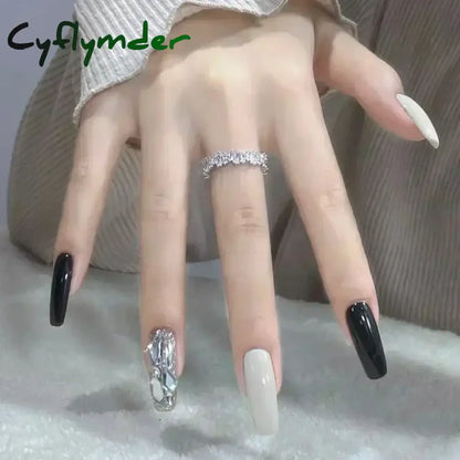 Cyflymder 24pcs/Box Long Coffin False Nails Art Rose with Glue Wearable Nude Pink White Color Jelly Nails Tips Full Cover Press On Nails