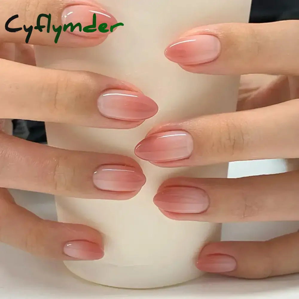 Cyflymder 24pcs/Box Long Coffin False Nails Art Rose with Glue Wearable Nude Pink White Color Jelly Nails Tips Full Cover Press On Nails