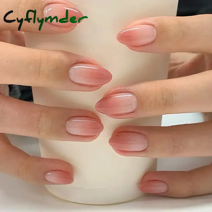 Cyflymder 24pcs/Box Long Coffin False Nails Art Rose with Glue Wearable Nude Pink White Color Jelly Nails Tips Full Cover Press On Nails