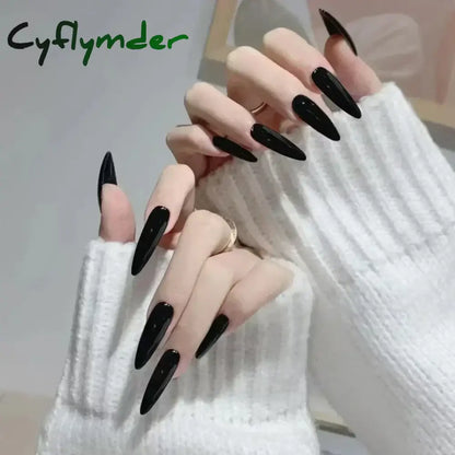 Cyflymder 24pcs/Box Long Coffin False Nails Art Rose with Glue Wearable Nude Pink White Color Jelly Nails Tips Full Cover Press On Nails
