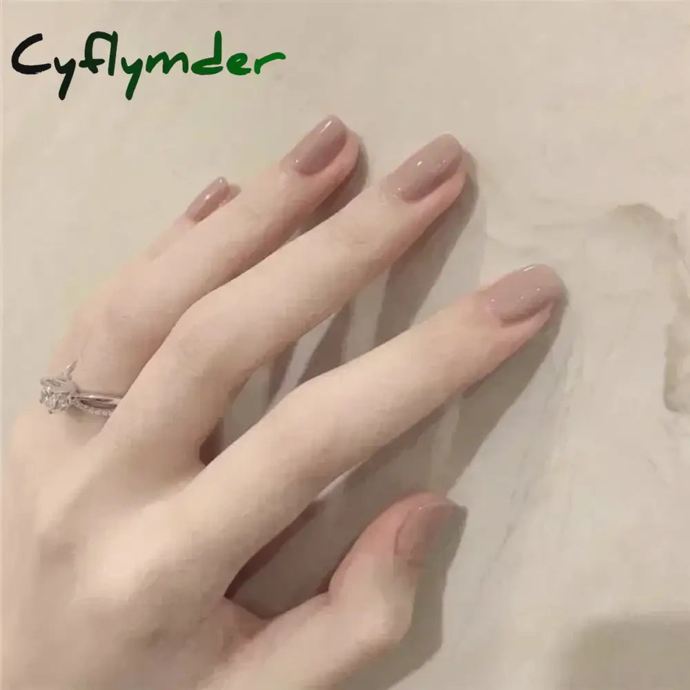 Cyflymder 24pcs/Box Long Coffin False Nails Art Rose with Glue Wearable Nude Pink White Color Jelly Nails Tips Full Cover Press On Nails