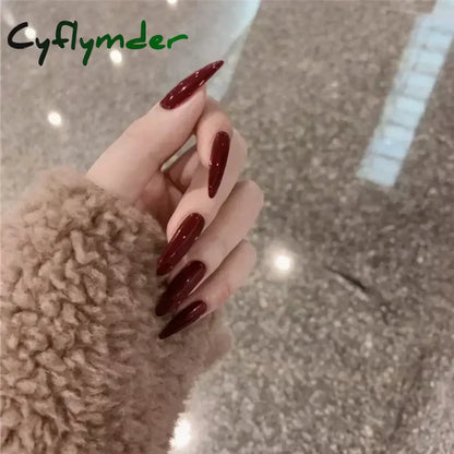 Cyflymder 24pcs/Box Long Coffin False Nails Art Rose with Glue Wearable Nude Pink White Color Jelly Nails Tips Full Cover Press On Nails