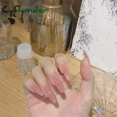 Cyflymder 24pcs/Box Long Coffin False Nails Art Rose with Glue Wearable Nude Pink White Color Jelly Nails Tips Full Cover Press On Nails