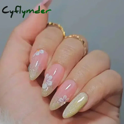 Cyflymder 24pcs/Box Long Coffin False Nails Art Rose with Glue Wearable Nude Pink White Color Jelly Nails Tips Full Cover Press On Nails