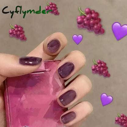 Cyflymder 24pcs/Box Long Coffin False Nails Art Rose with Glue Wearable Nude Pink White Color Jelly Nails Tips Full Cover Press On Nails