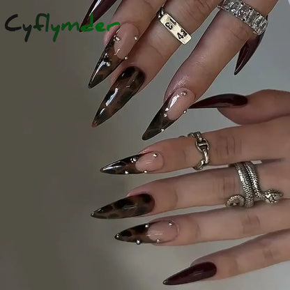 Cyflymder 24pcs/Box Long Coffin False Nails Art Rose with Glue Wearable Nude Pink White Color Jelly Nails Tips Full Cover Press On Nails