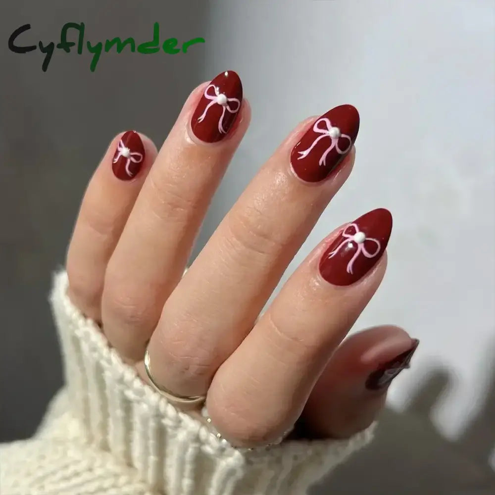 Cyflymder 24pcs/Box Long Coffin False Nails Art Rose with Glue Wearable Nude Pink White Color Jelly Nails Tips Full Cover Press On Nails