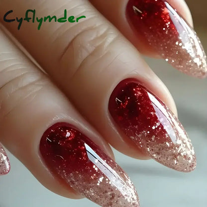 Cyflymder 24pcs/Box Long Coffin False Nails Art Rose with Glue Wearable Nude Pink White Color Jelly Nails Tips Full Cover Press On Nails