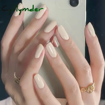 Cyflymder 24pcs/Box Long Coffin False Nails Art Rose with Glue Wearable Nude Pink White Color Jelly Nails Tips Full Cover Press On Nails