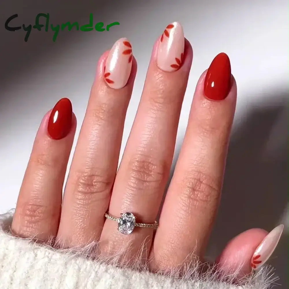 Cyflymder 24pcs/Box Long Coffin False Nails Art Rose with Glue Wearable Nude Pink White Color Jelly Nails Tips Full Cover Press On Nails