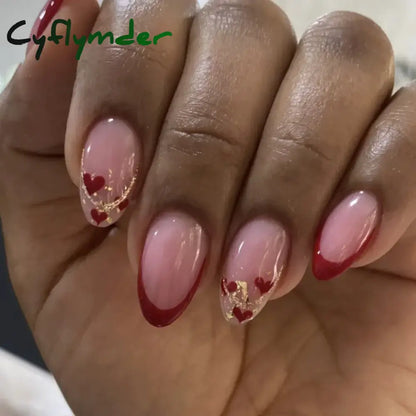 Cyflymder 24pcs/Box Long Coffin False Nails Art Rose with Glue Wearable Nude Pink White Color Jelly Nails Tips Full Cover Press On Nails