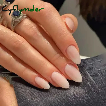 Cyflymder 24pcs/Box Long Coffin False Nails Art Rose with Glue Wearable Nude Pink White Color Jelly Nails Tips Full Cover Press On Nails