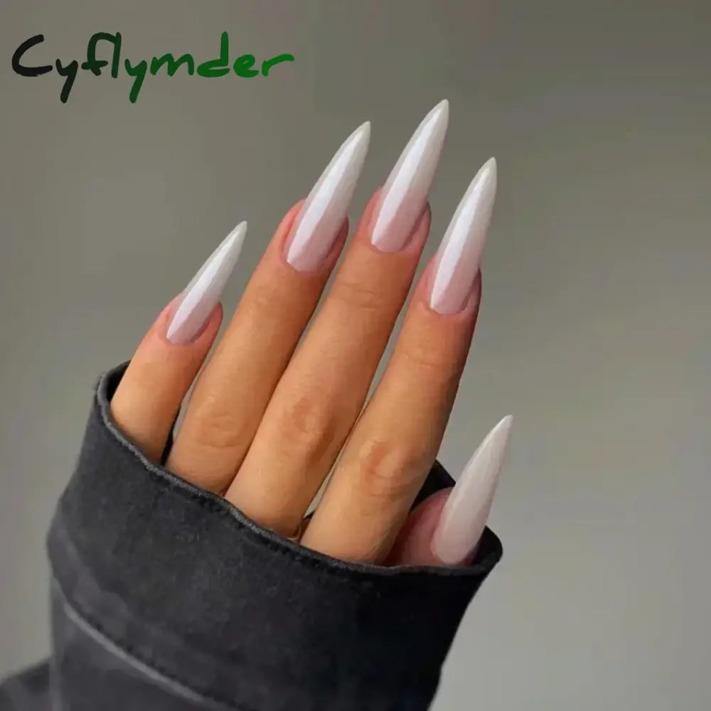 Cyflymder 24pcs/Box Long Coffin False Nails Art Rose with Glue Wearable Nude Pink White Color Jelly Nails Tips Full Cover Press On Nails