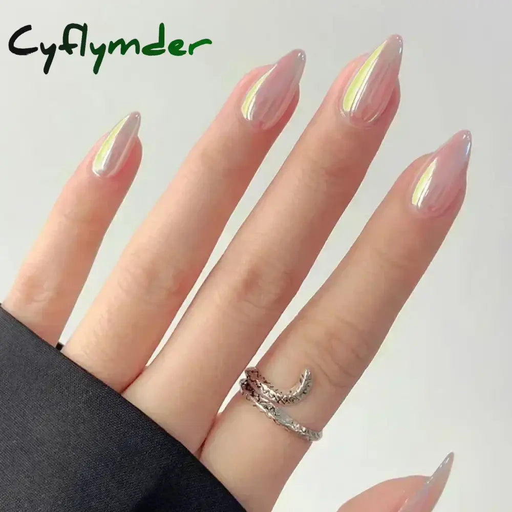 Cyflymder 24pcs/Box Long Coffin False Nails Art Rose with Glue Wearable Nude Pink White Color Jelly Nails Tips Full Cover Press On Nails