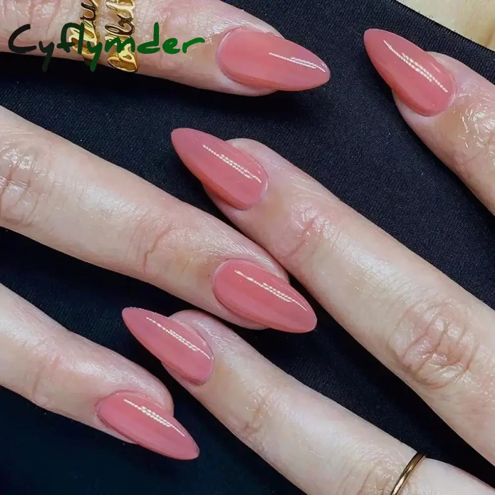 Cyflymder 24pcs/Box Long Coffin False Nails Art Rose with Glue Wearable Nude Pink White Color Jelly Nails Tips Full Cover Press On Nails