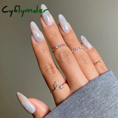 Cyflymder 24pcs/Box Long Coffin False Nails Art Rose with Glue Wearable Nude Pink White Color Jelly Nails Tips Full Cover Press On Nails