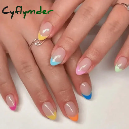 Cyflymder 24pcs/Box Long Coffin False Nails Art Rose with Glue Wearable Nude Pink White Color Jelly Nails Tips Full Cover Press On Nails