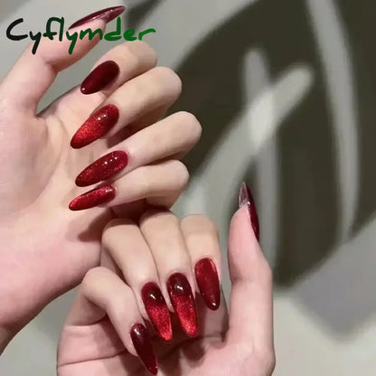 Cyflymder 24pcs/Box Long Coffin False Nails Art Rose with Glue Wearable Nude Pink White Color Jelly Nails Tips Full Cover Press On Nails