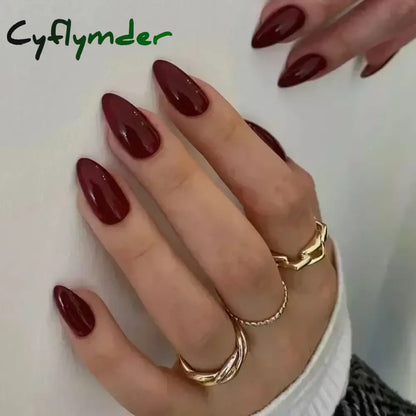 Cyflymder 24pcs/Box Long Coffin False Nails Art Rose with Glue Wearable Nude Pink White Color Jelly Nails Tips Full Cover Press On Nails