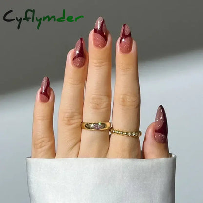 Cyflymder 24pcs/Box Long Coffin False Nails Art Rose with Glue Wearable Nude Pink White Color Jelly Nails Tips Full Cover Press On Nails