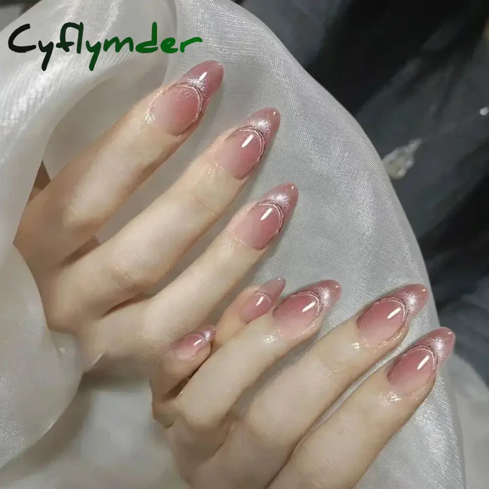 Cyflymder 24pcs/Box Long Coffin False Nails Art Rose with Glue Wearable Nude Pink White Color Jelly Nails Tips Full Cover Press On Nails