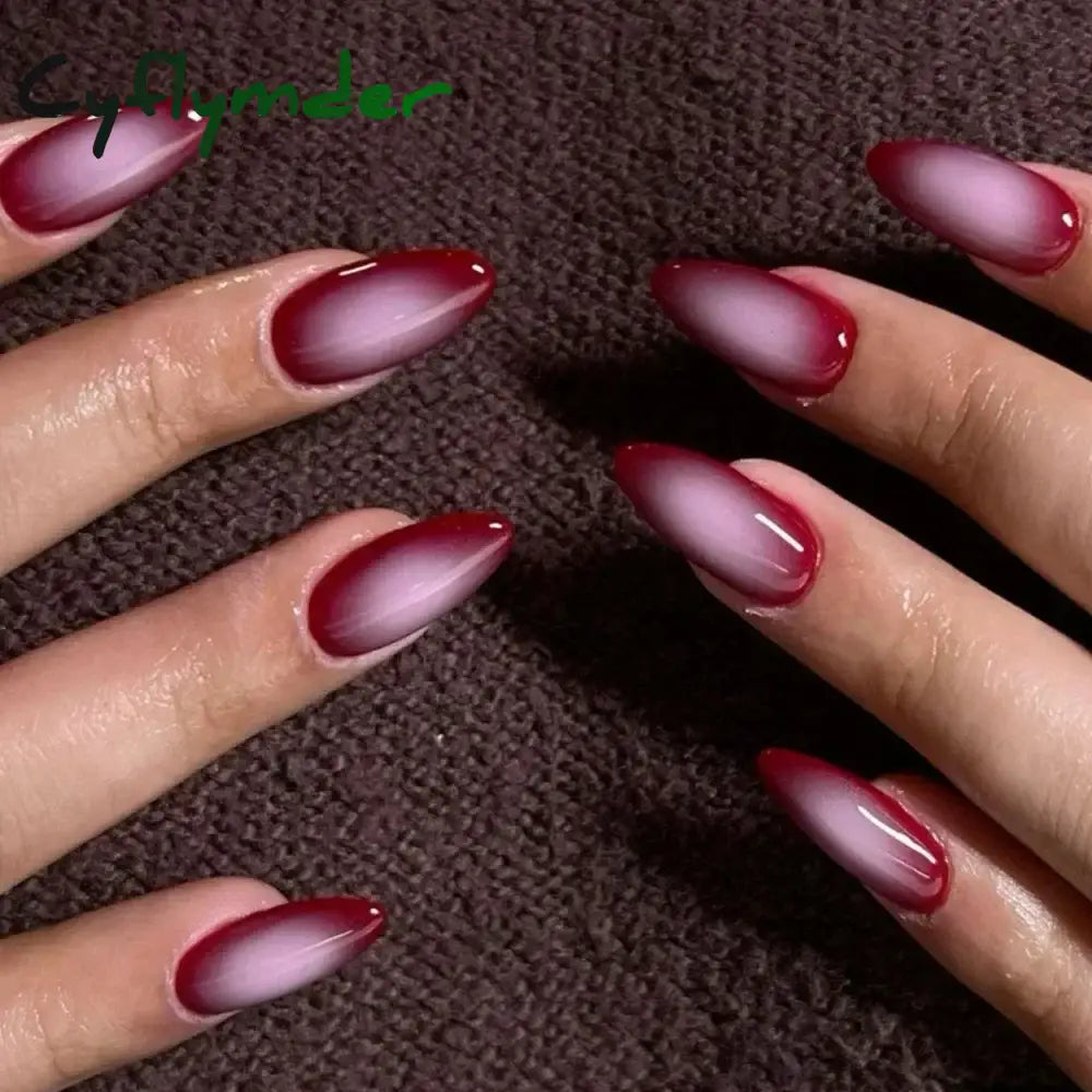 Cyflymder 24pcs/Box Long Coffin False Nails Art Rose with Glue Wearable Nude Pink White Color Jelly Nails Tips Full Cover Press On Nails