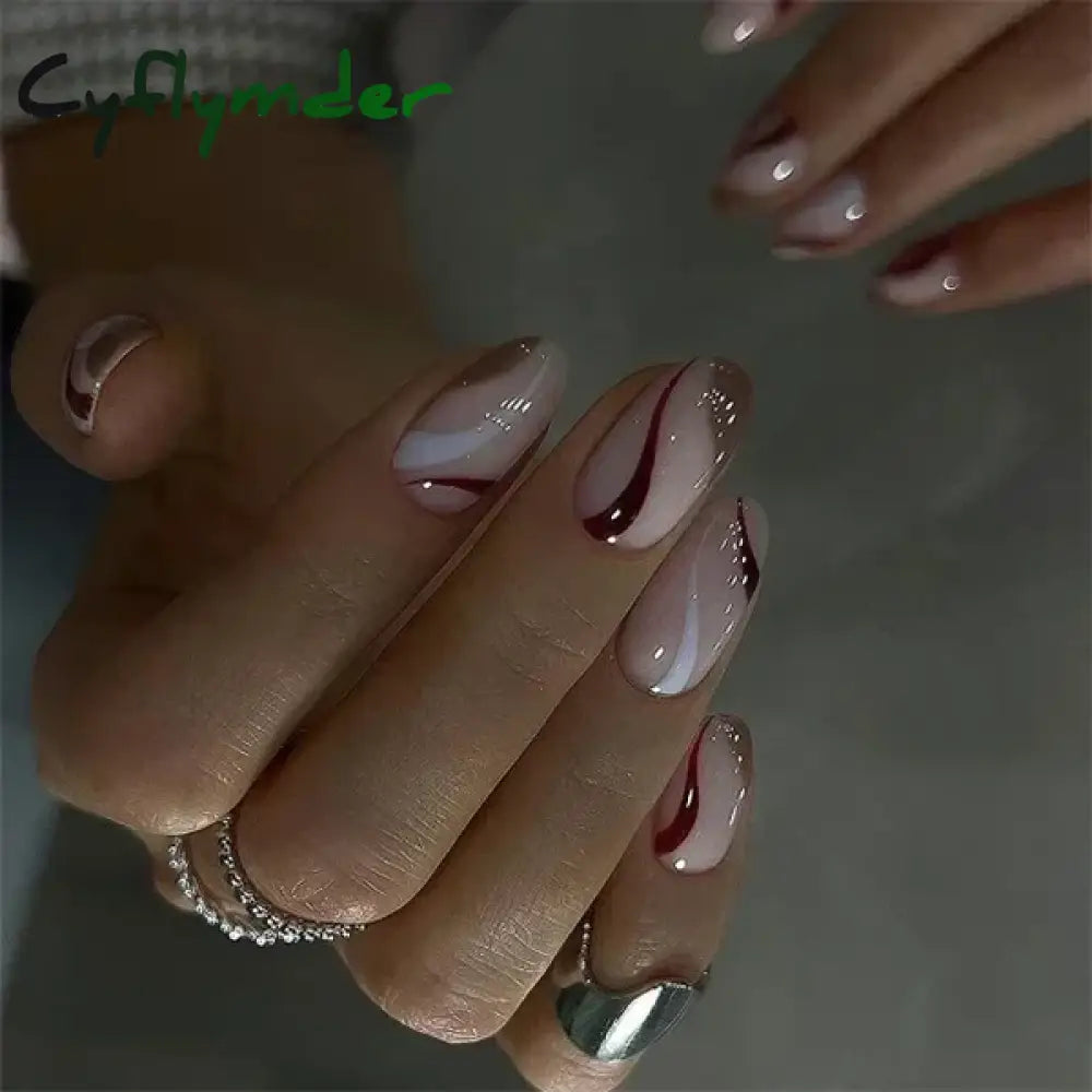 Cyflymder 24pcs/Box Long Coffin False Nails Art Rose with Glue Wearable Nude Pink White Color Jelly Nails Tips Full Cover Press On Nails