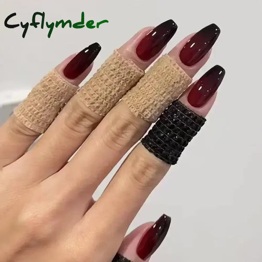 Cyflymder 24pcs/Box Long Coffin False Nails Art Rose with Glue Wearable Nude Pink White Color Jelly Nails Tips Full Cover Press On Nails