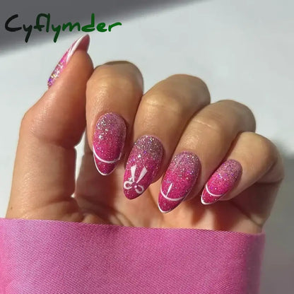 Cyflymder 24pcs/Box Long Coffin False Nails Art Rose with Glue Wearable Nude Pink White Color Jelly Nails Tips Full Cover Press On Nails
