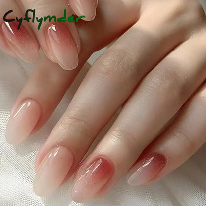 Cyflymder 24pcs/Box Long Coffin False Nails Art Rose with Glue Wearable Nude Pink White Color Jelly Nails Tips Full Cover Press On Nails