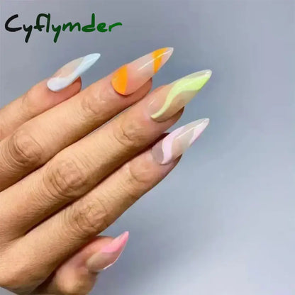 Cyflymder 24pcs/Box Long Coffin False Nails Art Rose with Glue Wearable Nude Pink White Color Jelly Nails Tips Full Cover Press On Nails