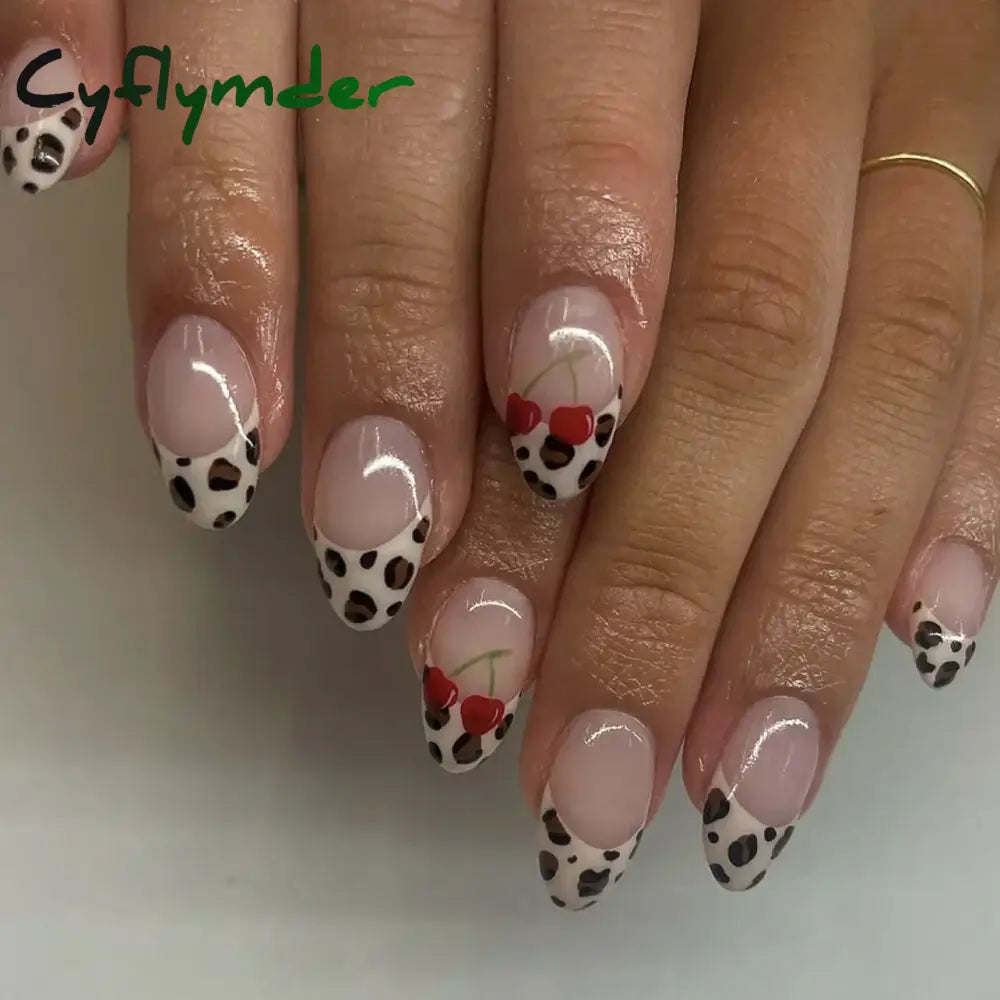 Cyflymder 24pcs/Box Long Coffin False Nails Art Rose with Glue Wearable Nude Pink White Color Jelly Nails Tips Full Cover Press On Nails