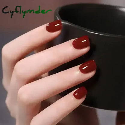 Cyflymder 24pcs/Box Long Coffin False Nails Art Rose with Glue Wearable Nude Pink White Color Jelly Nails Tips Full Cover Press On Nails