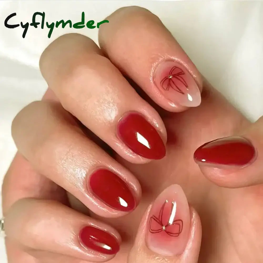 Cyflymder 24pcs/Box Long Coffin False Nails Art Rose with Glue Wearable Nude Pink White Color Jelly Nails Tips Full Cover Press On Nails