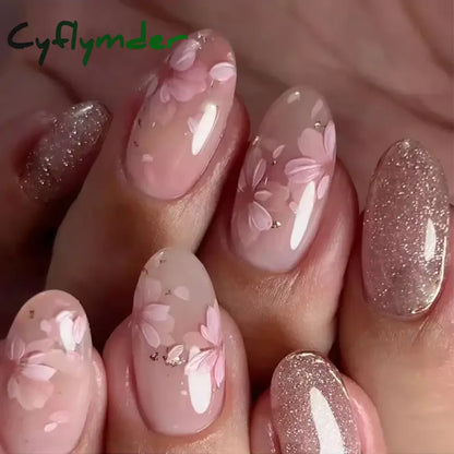 Cyflymder 24pcs/Box Long Coffin False Nails Art Rose with Glue Wearable Nude Pink White Color Jelly Nails Tips Full Cover Press On Nails