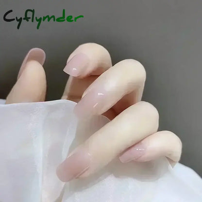 Cyflymder 24pcs/Box Long Coffin False Nails Art Rose with Glue Wearable Nude Pink White Color Jelly Nails Tips Full Cover Press On Nails