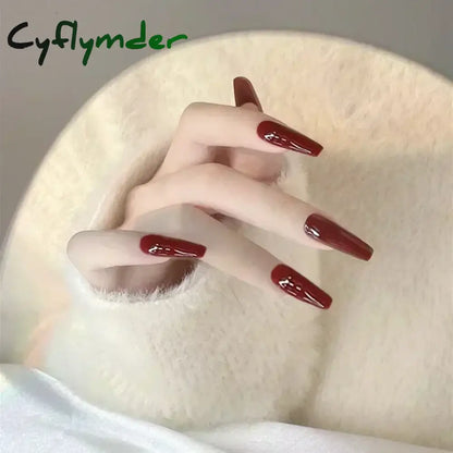 Cyflymder 24pcs/Box Long Coffin False Nails Art Rose with Glue Wearable Nude Pink White Color Jelly Nails Tips Full Cover Press On Nails