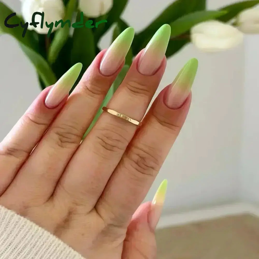 Cyflymder 24pcs/Box Long Coffin False Nails Art Rose with Glue Wearable Nude Pink White Color Jelly Nails Tips Full Cover Press On Nails