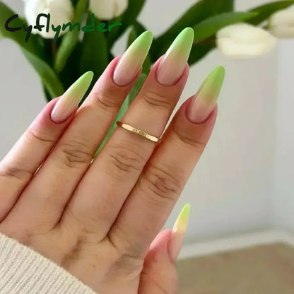 Cyflymder 24pcs/Box Long Coffin False Nails Art Rose with Glue Wearable Nude Pink White Color Jelly Nails Tips Full Cover Press On Nails