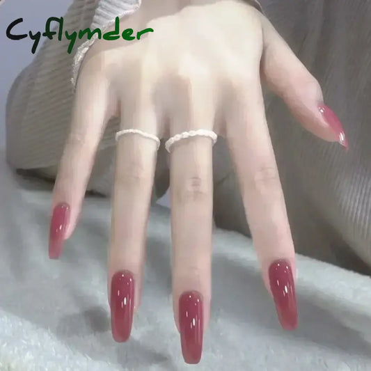 Cyflymder 24pcs/Box Long Coffin False Nails Art Rose with Glue Wearable Nude Pink White Color Jelly Nails Tips Full Cover Press On Nails