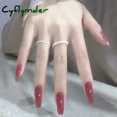 Cyflymder 24pcs/Box Long Coffin False Nails Art Rose with Glue Wearable Nude Pink White Color Jelly Nails Tips Full Cover Press On Nails