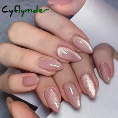 Cyflymder 24pcs/Box Long Coffin False Nails Art Rose with Glue Wearable Nude Pink White Color Jelly Nails Tips Full Cover Press On Nails