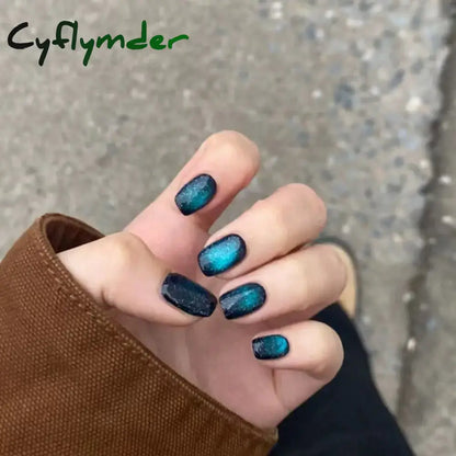 Cyflymder 24PCS Cat Eye Short False Nails Reusable Glitter Fake Nails Full Cover Artficial Nails Stick on Nails DIY Manicure Press on Nail