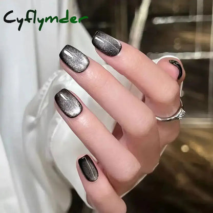 Cyflymder 24PCS Cat Eye Short False Nails Reusable Glitter Fake Nails Full Cover Artficial Nails Stick on Nails DIY Manicure Press on Nail