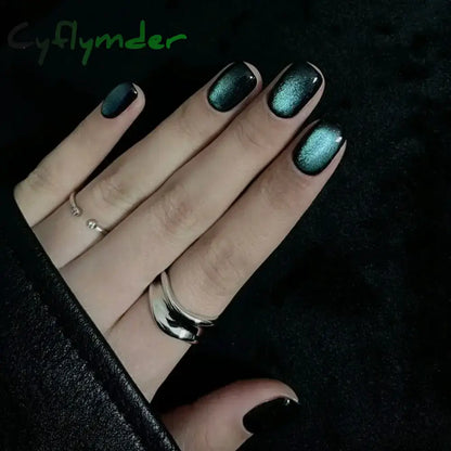 Cyflymder 24PCS Cat Eye Short False Nails Reusable Glitter Fake Nails Full Cover Artficial Nails Stick on Nails DIY Manicure Press on Nail